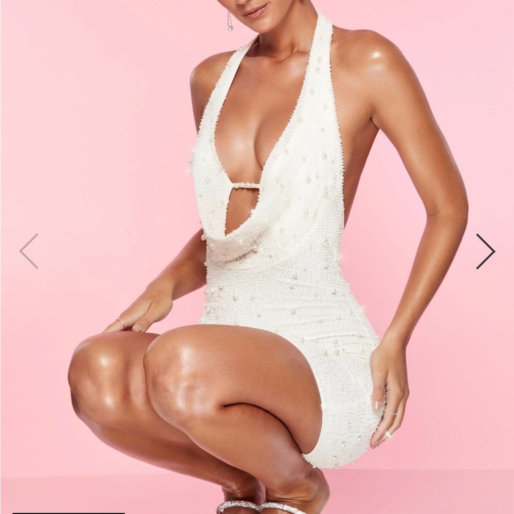Oh Polly White Pearl Embellished Dress